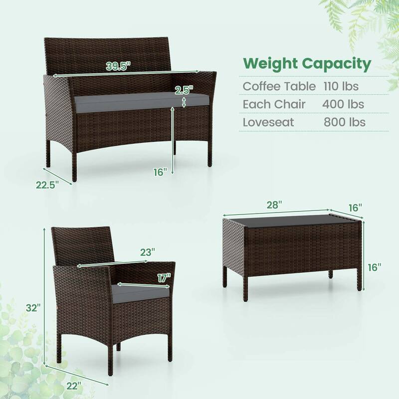 Costway 8 PCS Patio Furniture Set with Washable Cushions and Tempered - See Details