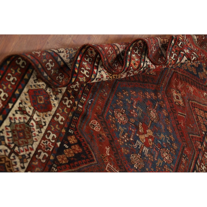 Pre-1900 Antique Vegetable Dye Qashqai Persian Orange Wool Carpet - 4'7" x 8'7"