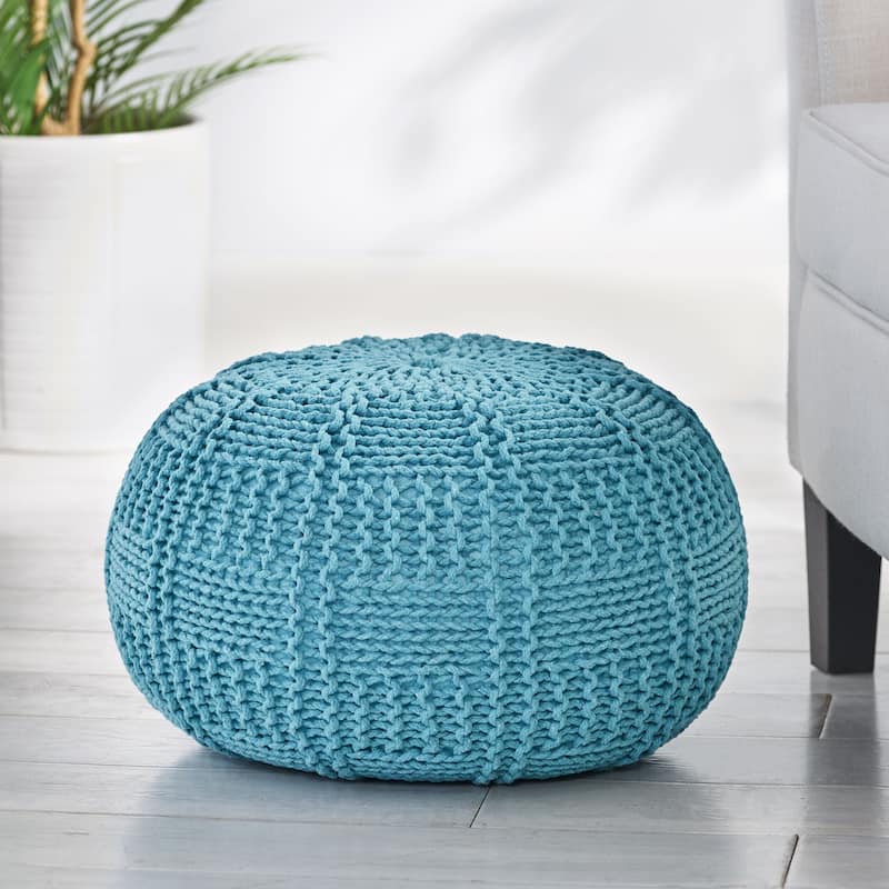Hortense Indoor Cotton Knitted Round Pouf by Christopher Knight Home