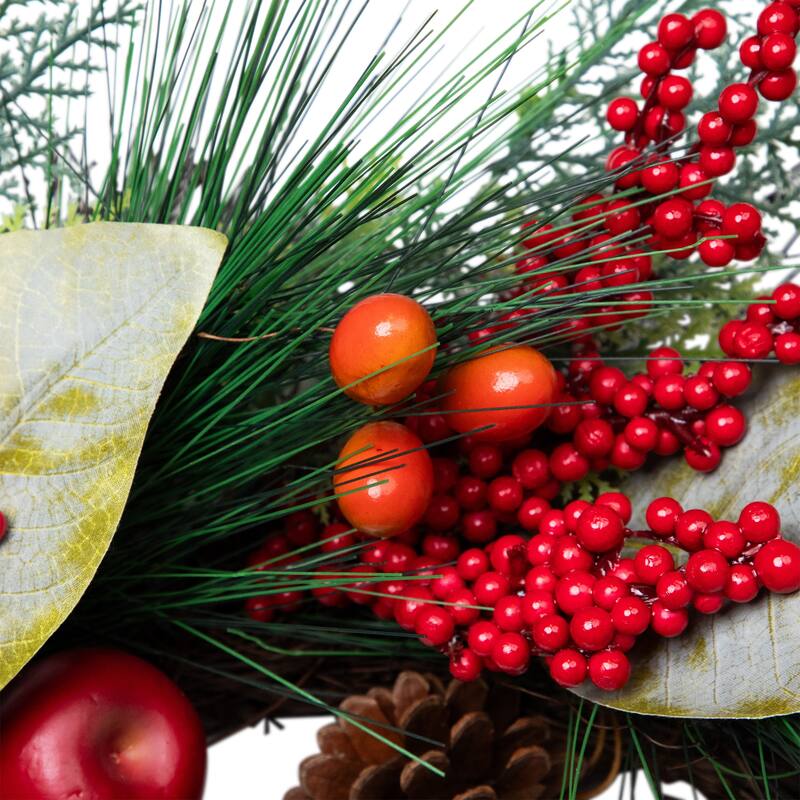 24" Autumn Harvest Mixed Berry, Pine Nut Thanksgiving Wreath - Unlit