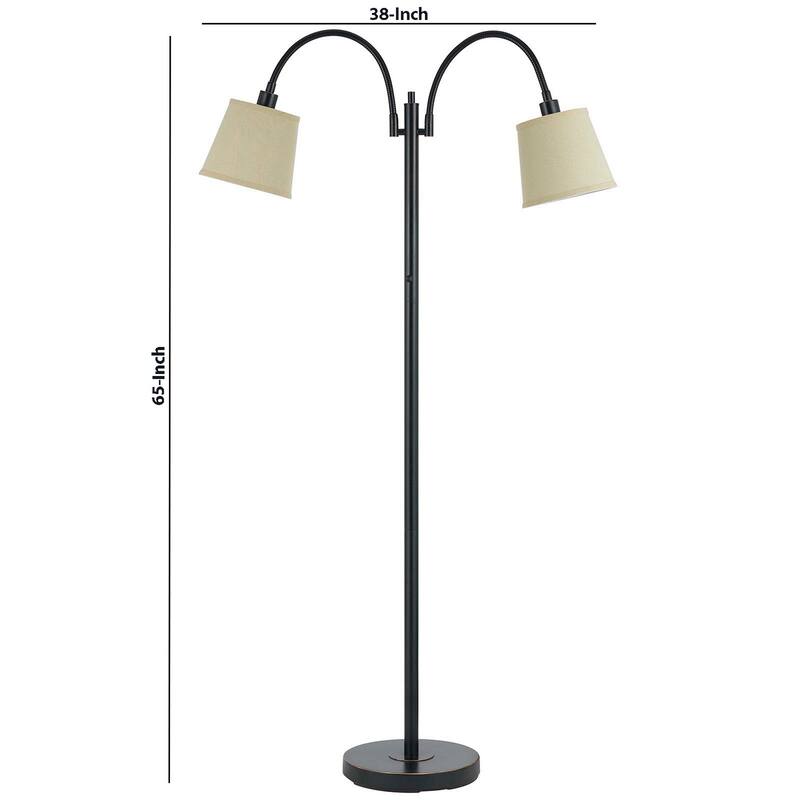 80 Watt Metal Floor Lamp with Dual Gooseneck and Uno Style Shades, Black