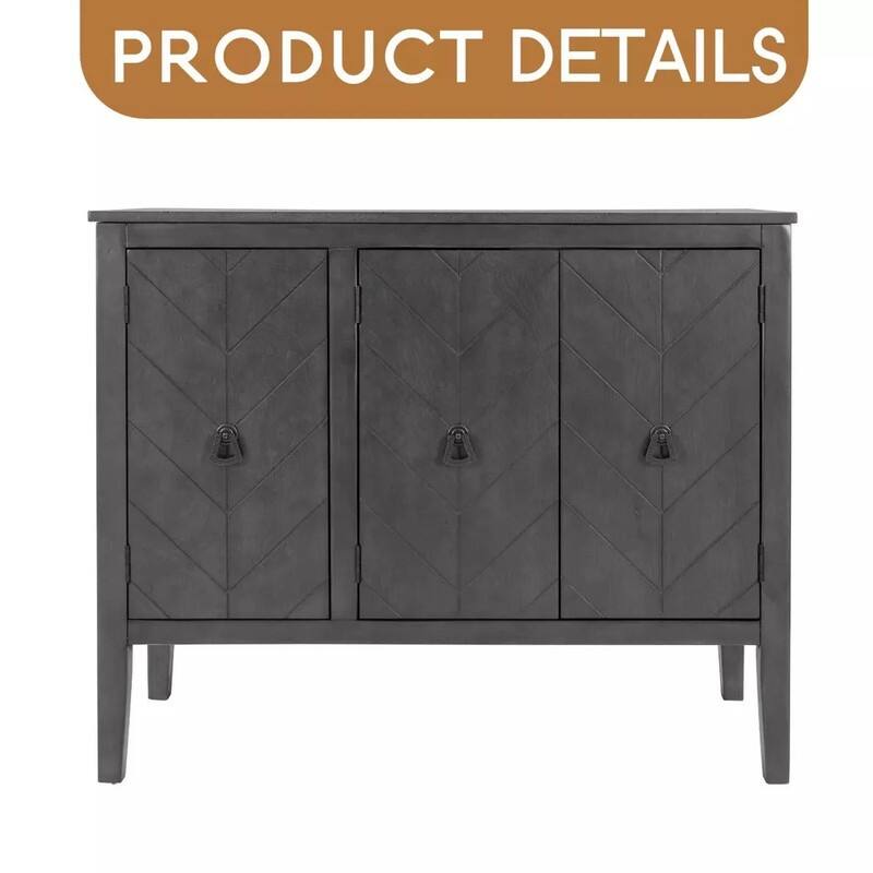 Adjustable Shelf Storage Sideboard with 3 Retro Metal Handles and 4 Pinewood Legs, for Entryway