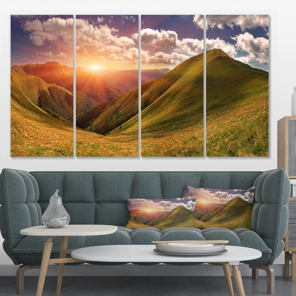 Sunrise Over Green Mountains - Landscape Photo Canvas Art Print