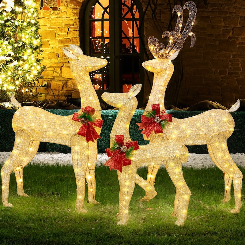 Futzca Christmas Light Holiday Reindeer & Sleigh, Santa - 3PieceGoldDeer