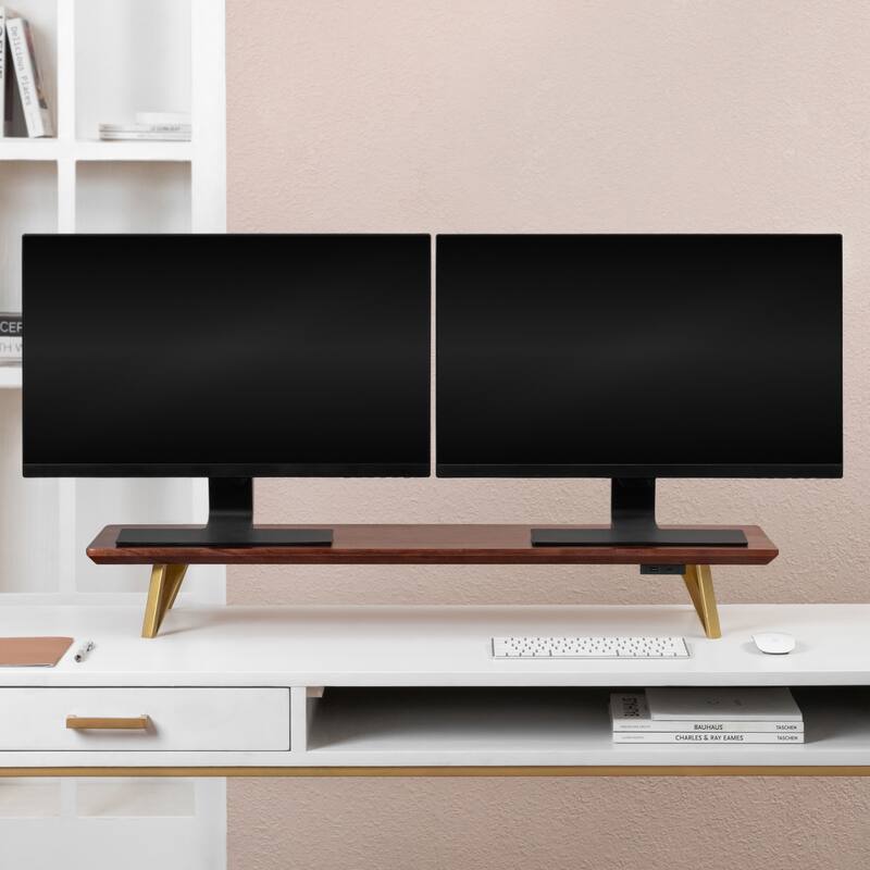 Jani Wood Monitor Stand Riser Desk - Ergonomic Design Stand, Desktop Organizer Table for Home, Office Workspace, Gaming Desk - Tan