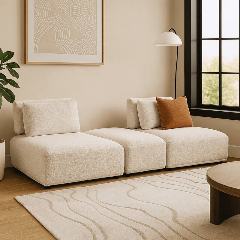 Stavan Modular Curved 2 Seat Sofa, Ottoman Beige Adjustable Seat Depth