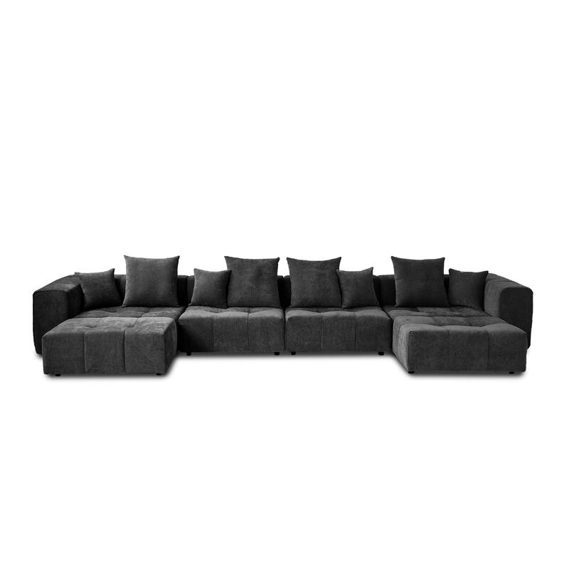 183.54" Linen Sectional Sofa U-shaped Modular Couch Wide Armrest Sofa with Pillows for Living Room