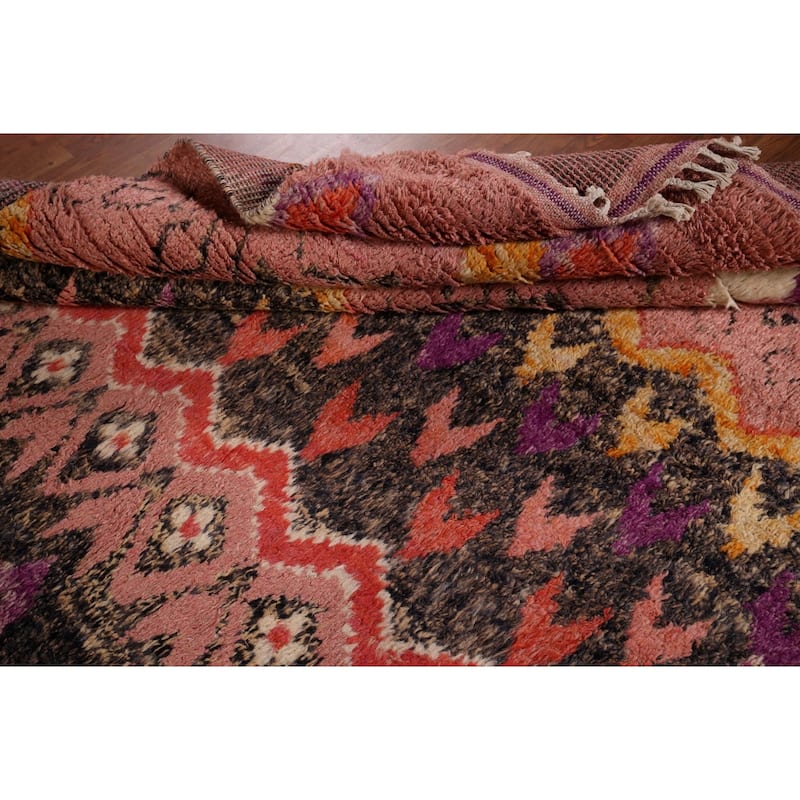Moroccan Oriental Area Rug Handmade Geometric Pink Wool Carpet - 7'6" x 10'6"