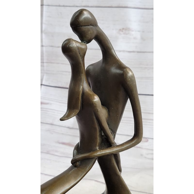 Signed Modern Art Abstract Two Lovebirds Sharing A Moment Bronze Sculpture Gift