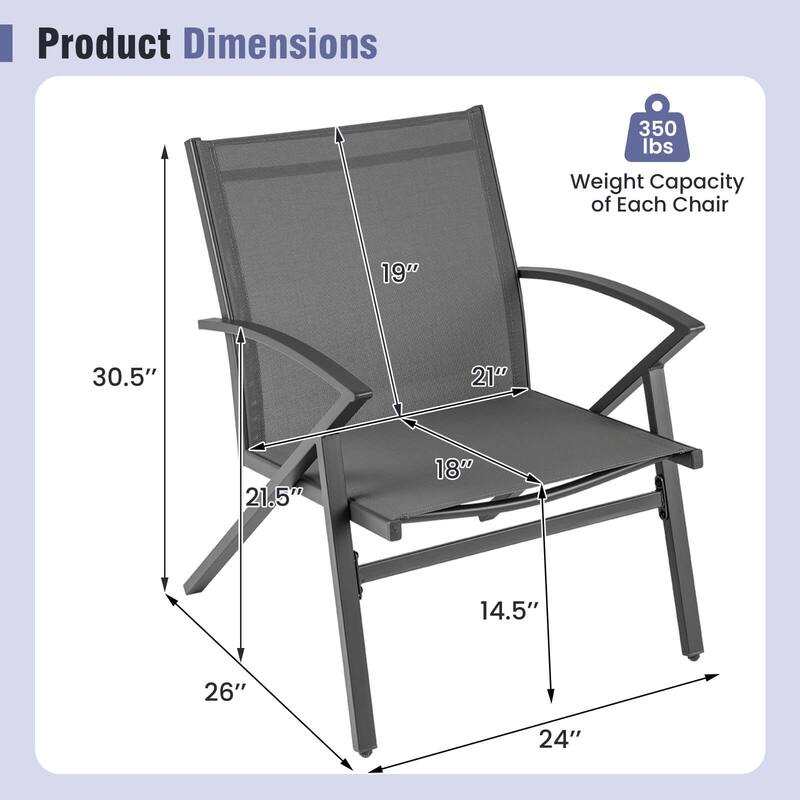 Costway Patio Chairs Set of 2/4 with Heavy Duty Metal Frame Curved