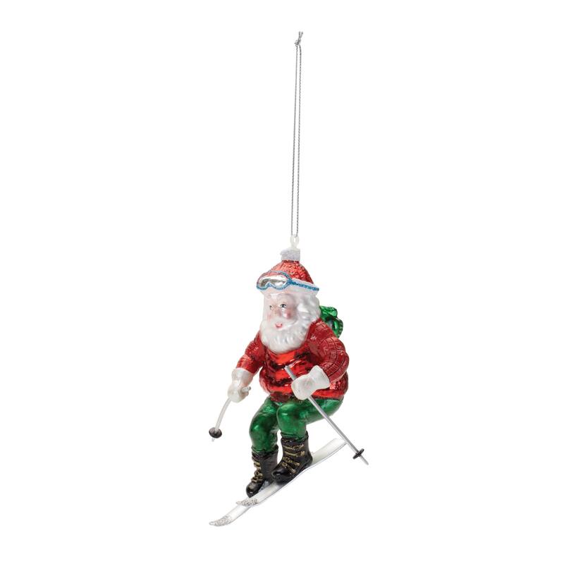 Glass Skiing Santa Oranment (Set of 6) - N/A