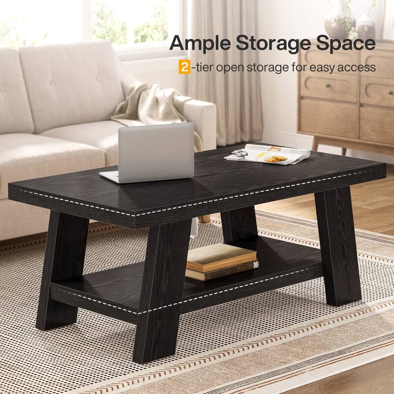 Coffee Table, Rectangular Coffee Tables for Living Room, Wood Center Tables with Storage Shelves for Home