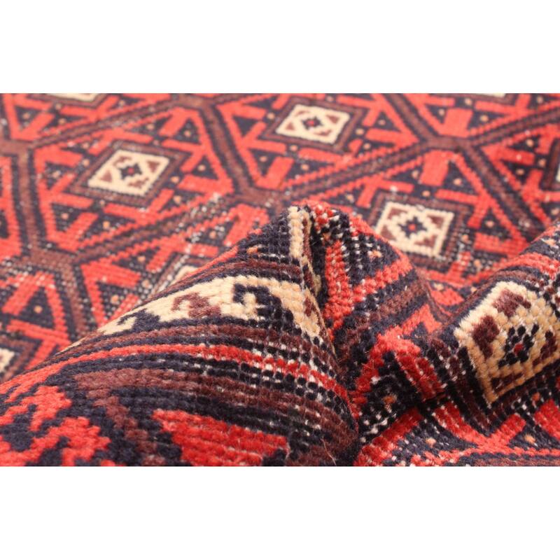 ECARPETGALLERY Hand-knotted Baluch Red Wool Rug - 3'2 x 7'5