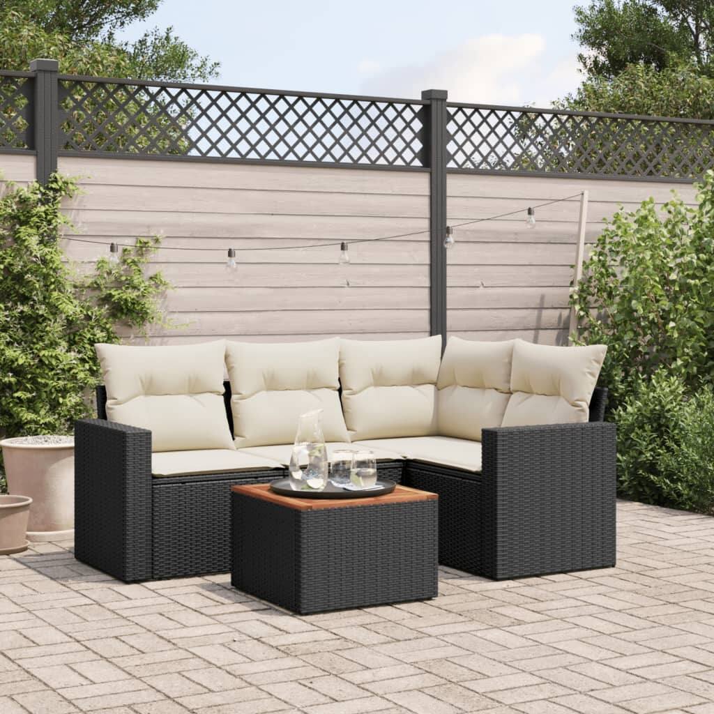 vidaXL Patio Sofa Set with Cushions Outdoor Furniture 5 Piece Poly Rattan - 25.8 x 24.4 x 27.2