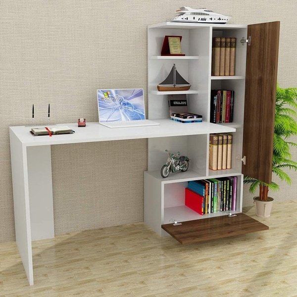 Pyramid Home Decor Modern Home Office Computer Desk with Shelves 59". Opens flyout.