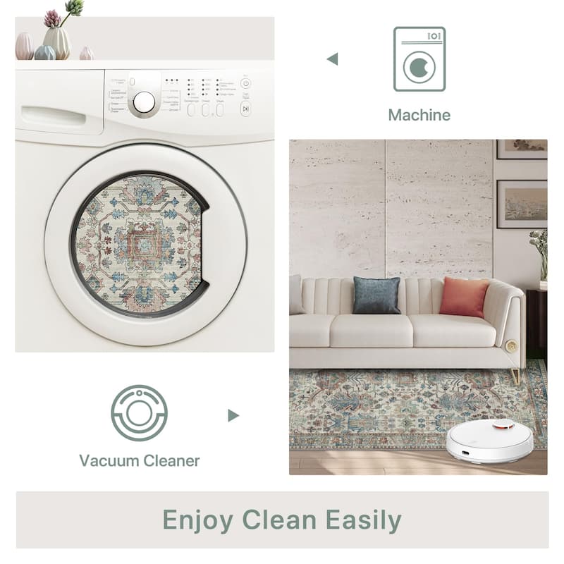 Mcow Modern Machine Washable Low Pile Lightweight Soft Print Area Rugs - 8'X10'