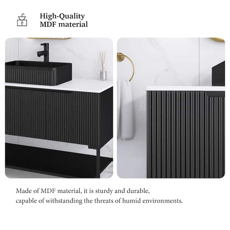 48 inch Freestanding Bathroom Vanity with Ceramic Sink in Black wood