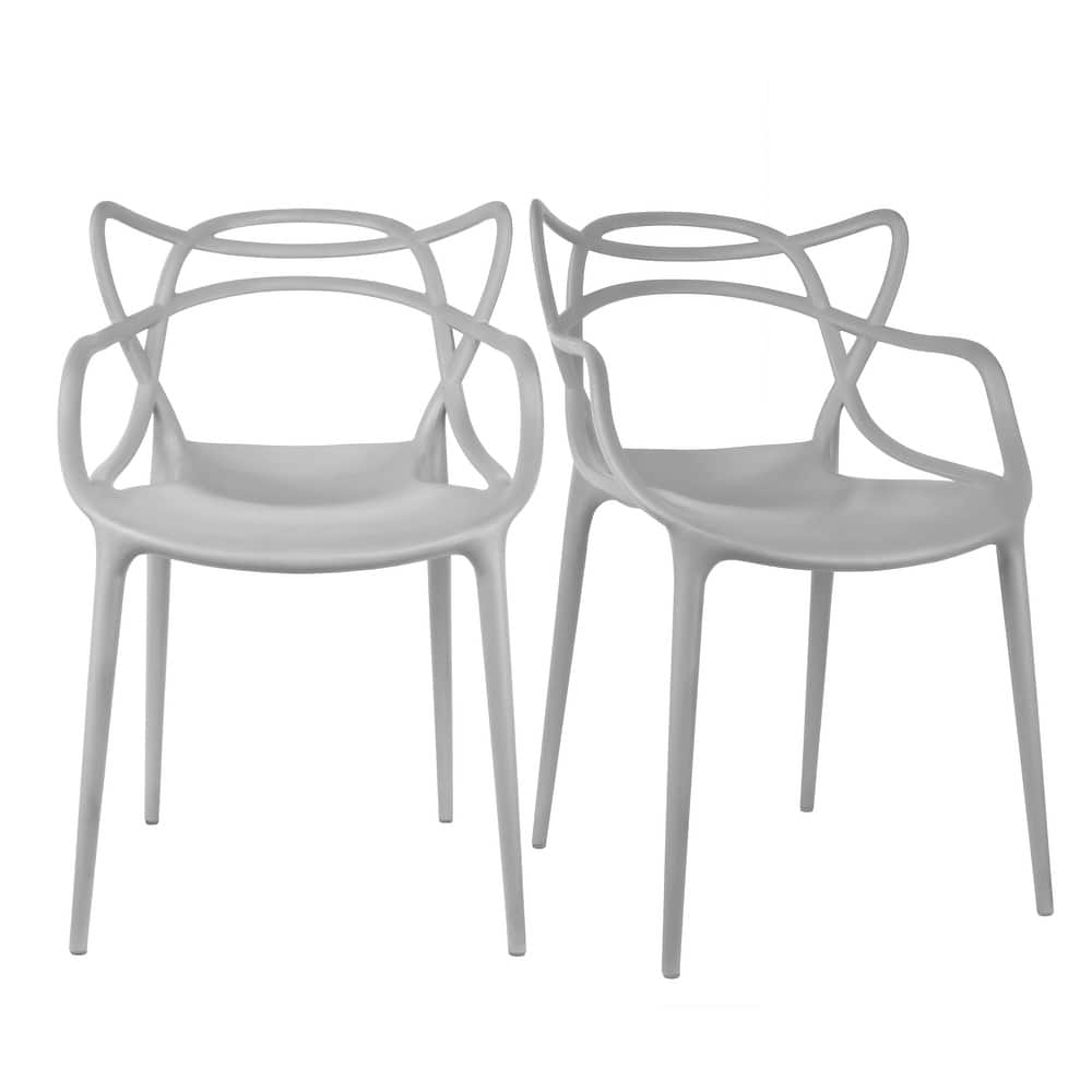 Modern Stackable Geometric Molded Stacking Chairs Dining Armchairs Indoor Outdoor Patio Work Office Kitchen (Set of 2)