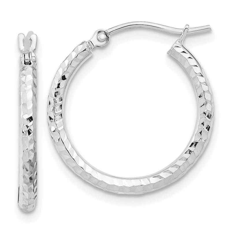 Curata 10k White Gold Full Diamond-cut Cut 2mm Round Tube Hoop Earrings - 20mm 30mm 36mm 40mm