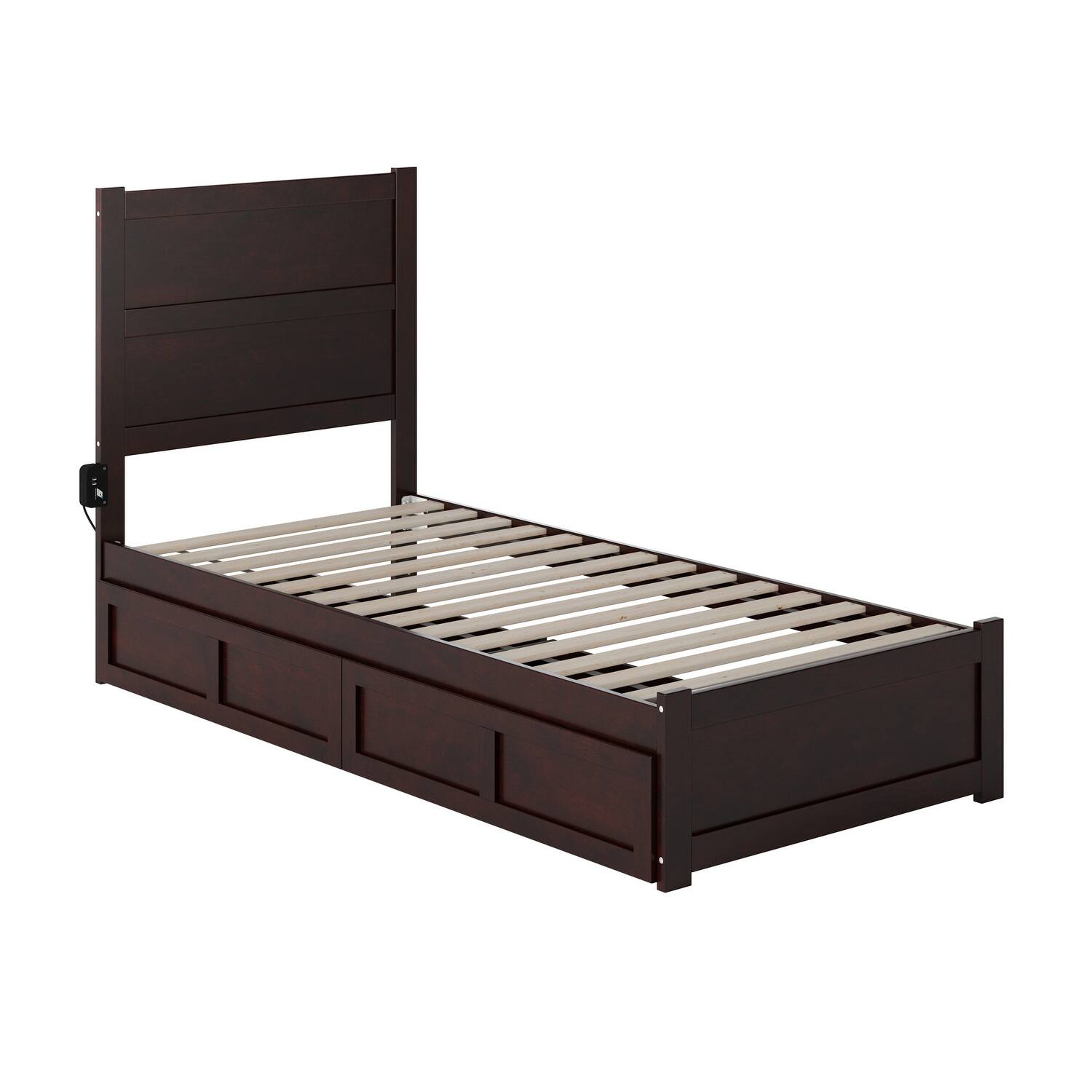 NoHo Twin XL Platform Bed with Footboard and 2 Drawers in Espresso