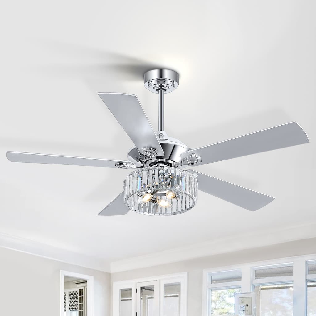 52" 5-Blade Crystal Lighting Ceiling Fan Remote Control, Chrome - 52 Inch
