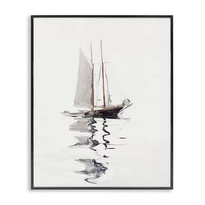 Stupell Tranquil Sailboat Vessel Floating Lone Ocean Reflection Framed Wall Art, Design by Lettered and Lined - Off-White