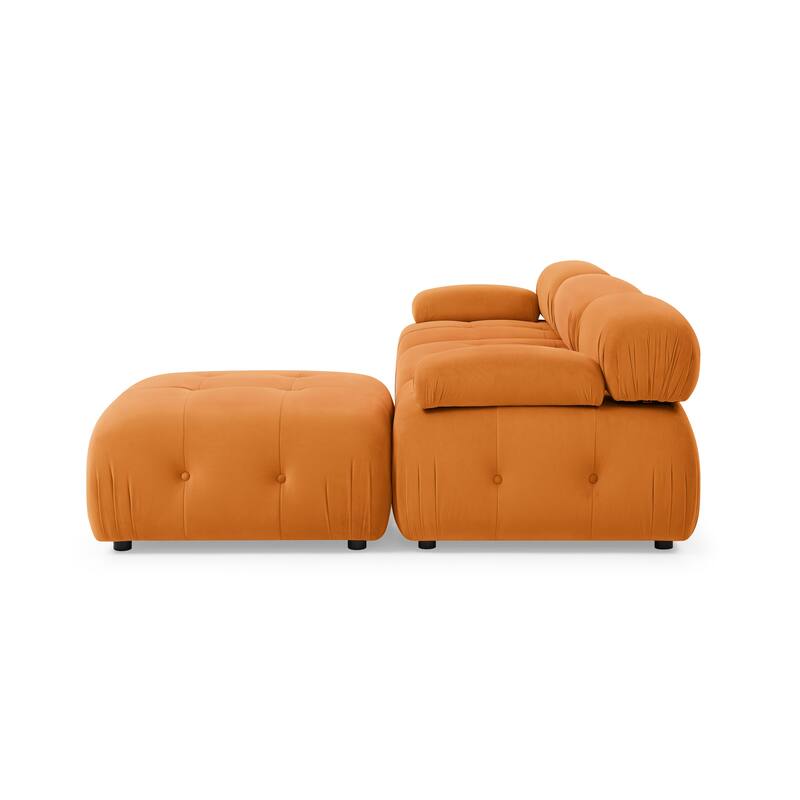93" Velvet Modular Sectional Sofa with Button Tufting & Ottoman