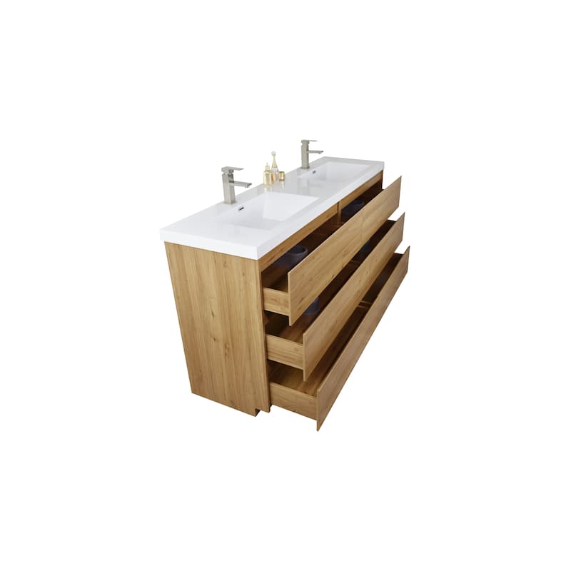 Angeles 72" freestanding bath vanity with dual basin reinforced acrylic top