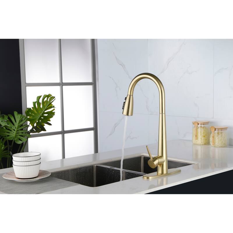 Single Handle Stainless Steel Kitchen Sink Faucet with Pull Down Sprayer