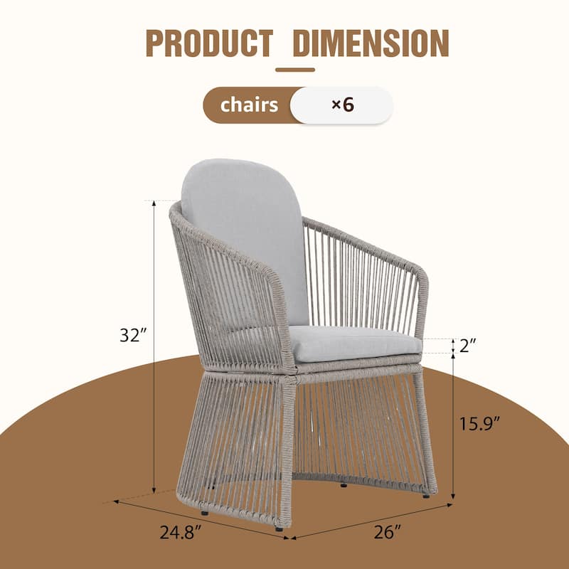 Extendable Wood Outdoor Dining Table Set with 6 PE Wicker Chairs