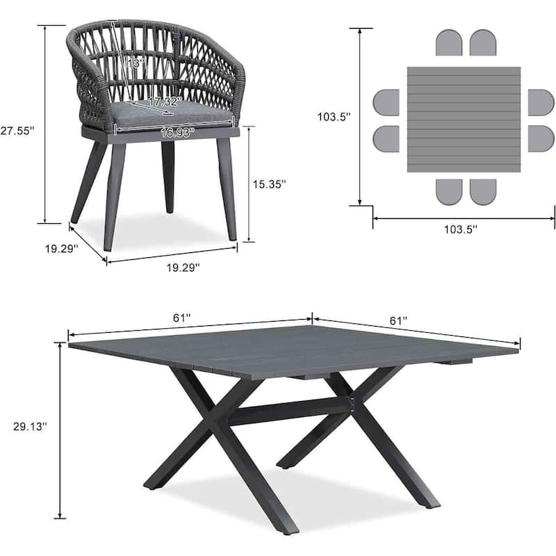 PURPLE LEAF Outdoor PE Rattan Outdoor Patio Furniture Dining Set with All Aluminum Frame