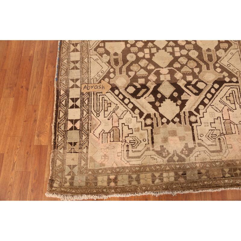 Hand Knotted Oriental 100% Wool Carpet Traditional Tribal Brown Hamedan Runner Rug - 9' 8'' X 4' 0''