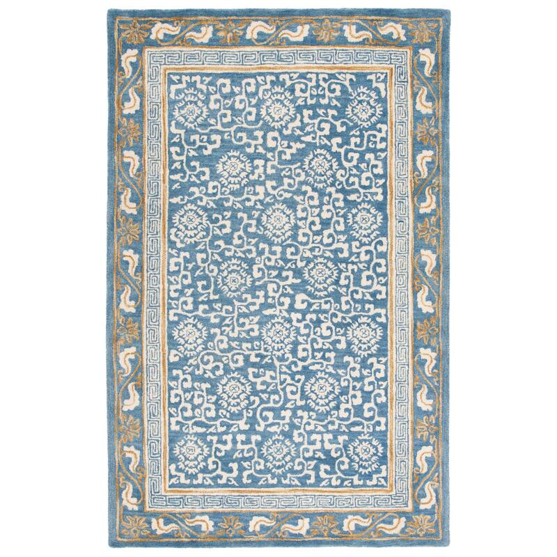 SAFAVIEH Handmade Antiquity Lauresha Wool Rug - 6' Square - Blue/Ivory
