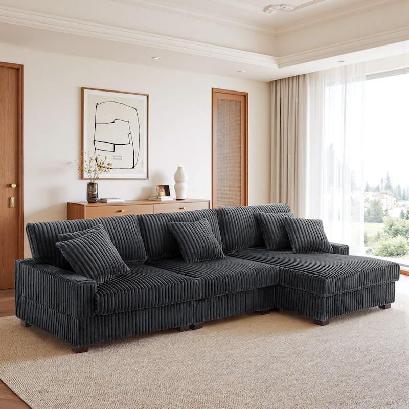 UIXE Upholstered Plush Velvet L Shaped Couch Modular Sofa - Grey-Modular Sofa - Right Facing