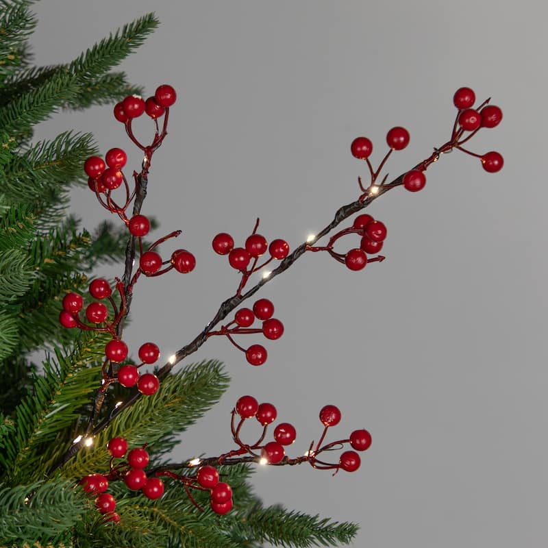 Lighted Berries Christmas Spray - 29" - Warm White