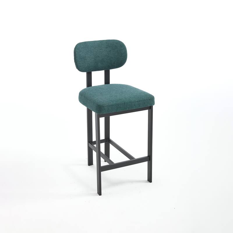 Bar Stools Set of 2, 26 inch Upholstered Fabric Counter Height Barstools, Kitchen Island Chairs with Black Metal Legs
