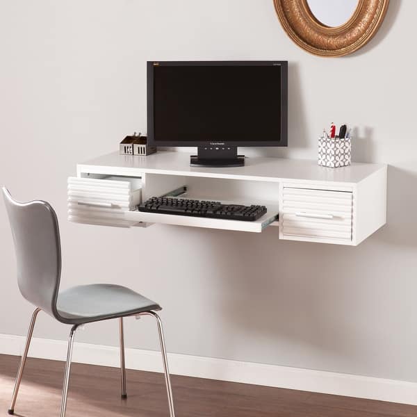 Floating Wall Mounted Desk With 2 Drawers, Hanging Shelf With Storage 