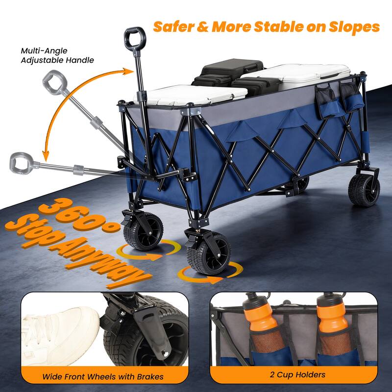 51"Extended Heavy-Duty Foldable Utility Wagon,480lbs,Patented Ultra-Stable Frame,1:6 Space-Saving Fold,Portable and Collapsible
