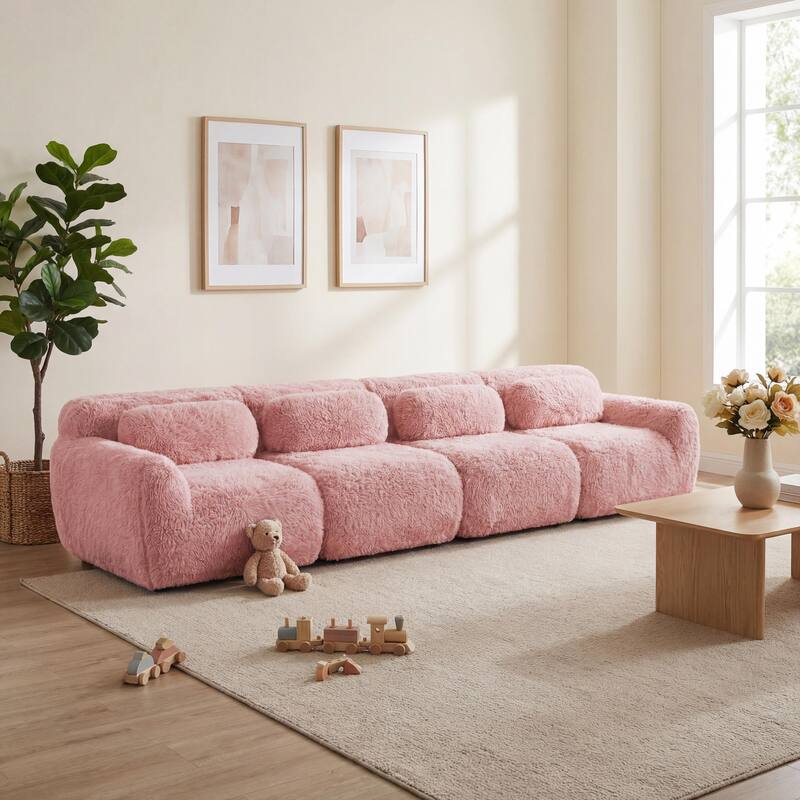 Homy Casa Pink Plush Modular Sectional Sofa Set Soft Cloud Floor Couch - P8 - PINK8