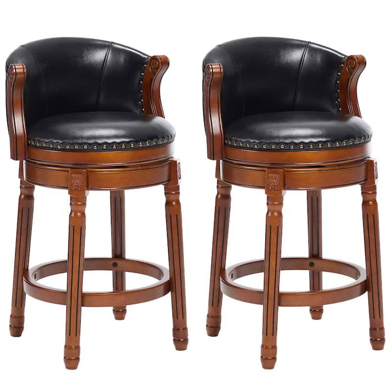 Cow top Leather Wooden Bar Stools, 360 Degree Swivel Bar Chair with Backs, Bar height Couner Height Barstools (1pc)