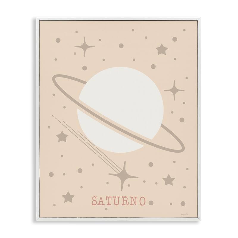 Stupell Minimal Saturn with Stars Framed Giclee Art Design By Daniela Santiago - 24 x 30 - White