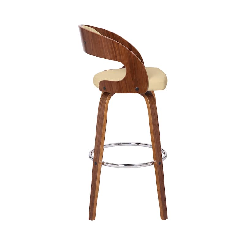 Shelly Mid-Century Swivel Bar Stool, Upholstered Counter Height Chair with Bentwood Legs