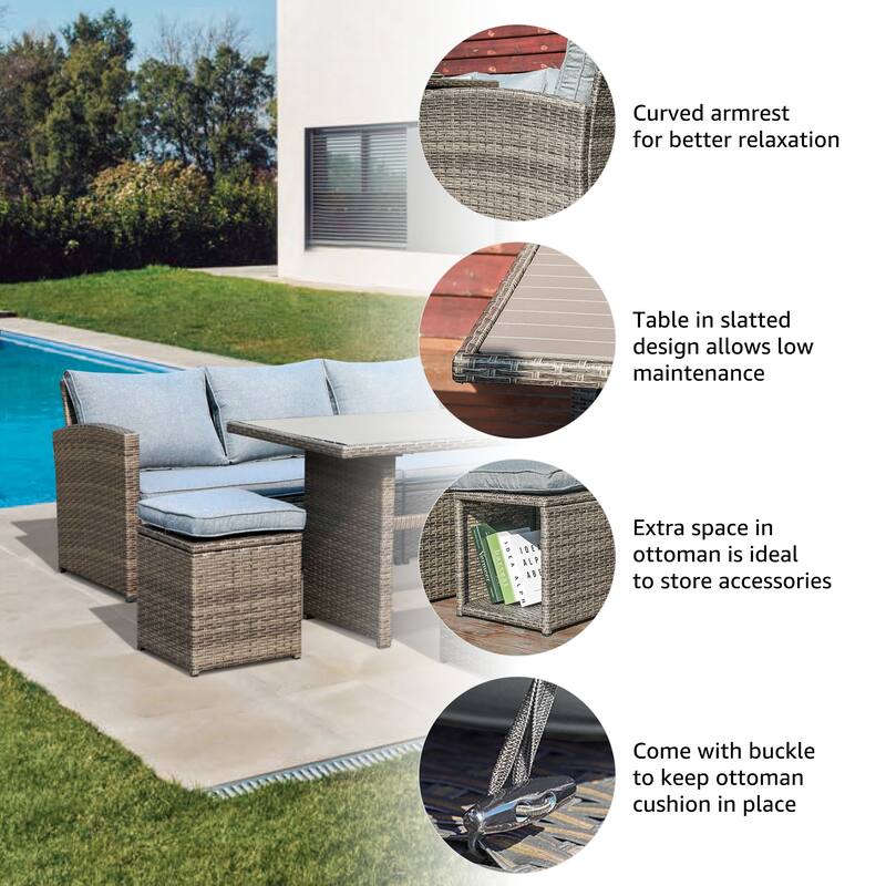 Outdoor 7-piece Wicker Dining Set Patio Sofa Furniture