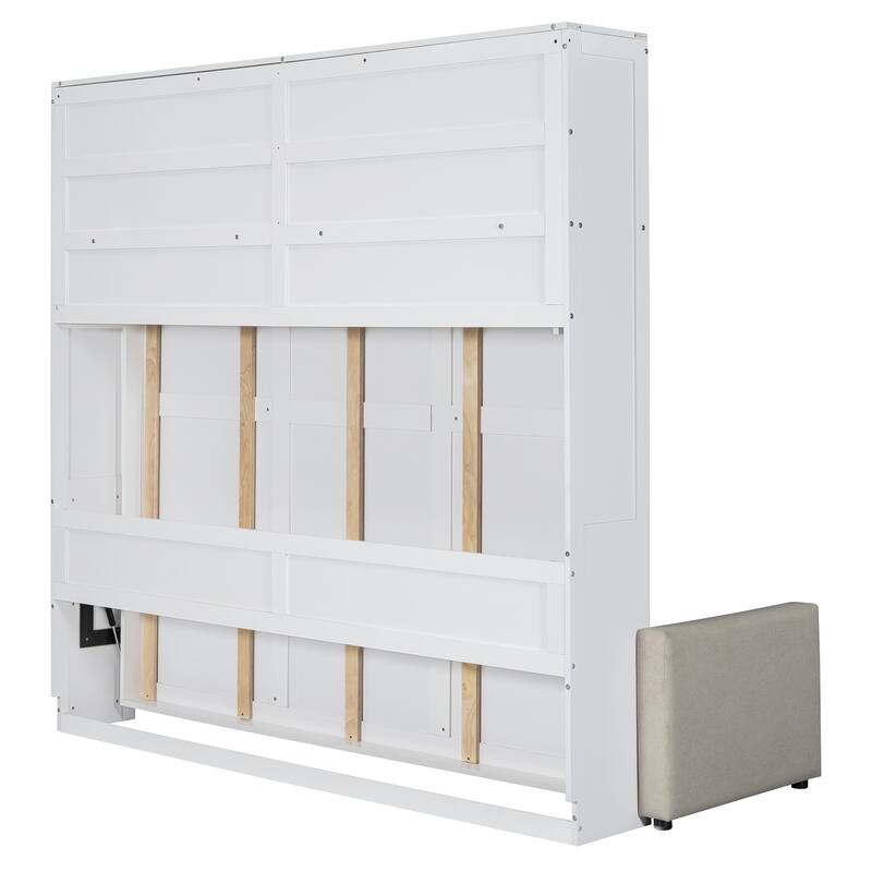 Queen Size Wall Bed with Sofa, Space-Saving Murphy Bed, White