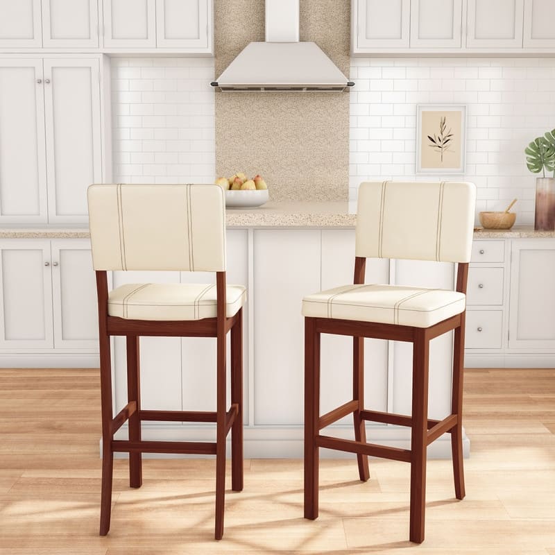 Linon Lombardy Bar Stool with Cream Vinyl