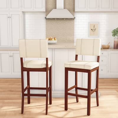 Linon Lombardy Bar Stool with Cream Vinyl