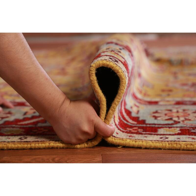 Hand Knotted Oriental 100% Wool Carpet Traditional Geometric Yellow & Gold Heriz (serapi) Area Rug - 11' 9'' X 9' 0''