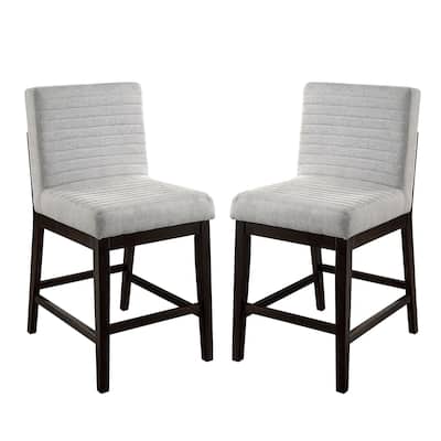 Set of 2 Linen Upholstered Counter Height Chairs in Gray and Espresso