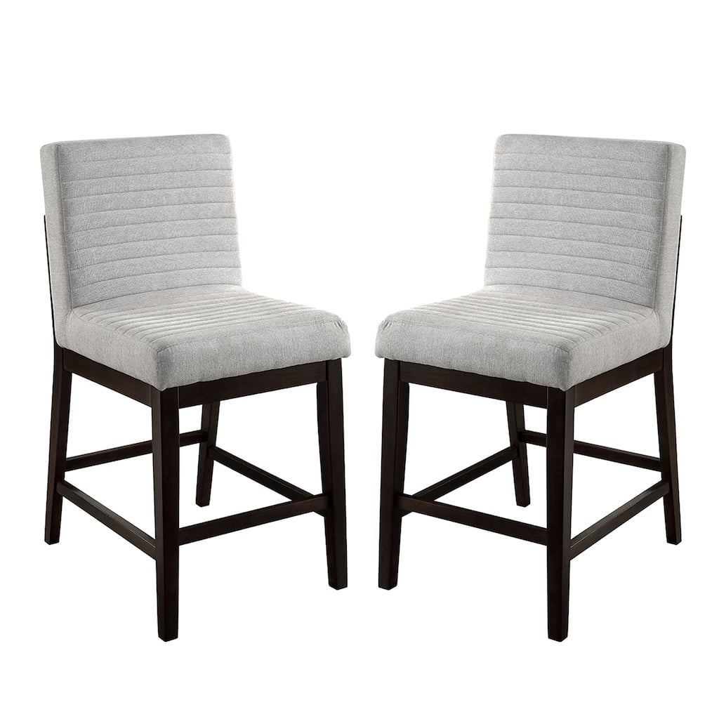 Set of 2 Linen Upholstered Counter Height Chairs in Gray and Espresso
