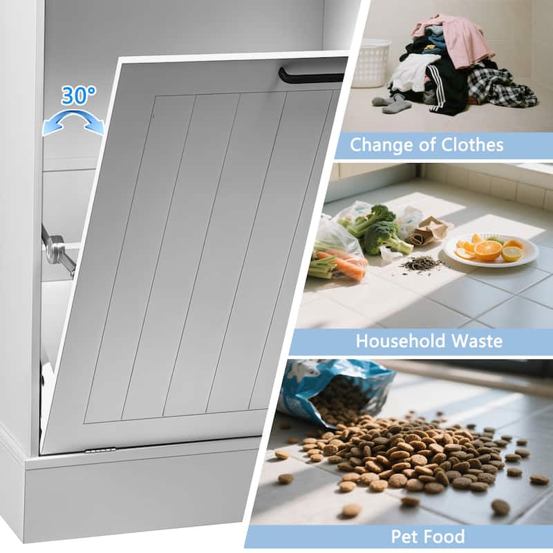 Tilt Out Trash Can Cabinet, Hidden Wooden Trash Can Cabinet with Drawer, Free Standing Garbage Cabinet, 10 Gallon Hamper Cabinet